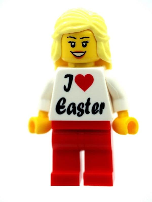 Girl with I Love Easter T-shirt - Custom Designed Minifigure.