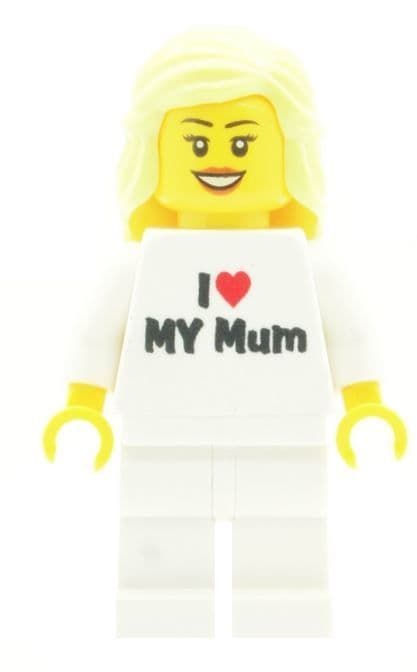 Girl with I Love My Mum T-Shirt for Mothers Day, Birthday or any other Special Occasions - Custom Designed Minifigure