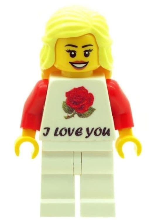 Girl with I Love You T-Shirt, Perfect for Valentines, Birthday or any other Special Occasions - Custom Designed Minifigure