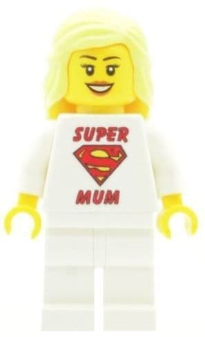 Girl with Super Mum T-Shirt for Mothers Day, Birthday or any other Special Occasions - Custom Designed Minifigure