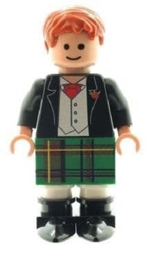 Scottish Wedding Groom Best Man Figure in Green Kilt - Custom Designed Minifigure