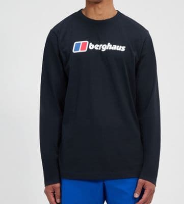 BERGHAUS MENS LONG SLEEVED TOP.NEW BIG LOGO BLACK COTTON TEE T SHIRT W25