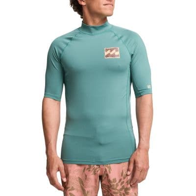 BILLABONG MENS RASH GUARD VEST.GREEN RE ISSUE BACKPRINT UPF50+ SURFER TOP S26