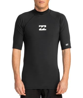 BILLABONG MENS RASH GUARD VEST.WAVES BLACK ALL DAY SHORT SLEEVED UPF50+ TOP S26