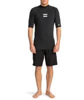 BILLABONG MENS RASH GUARD VEST.WAVES BLACK ALL DAY SHORT SLEEVED UPF50+ TOP S26