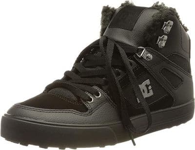 DC SHOES MENS PURE HI TOPS BOOTS.NEW FAUX FUR LINED BLACK HIGH REAL LEATHER W23