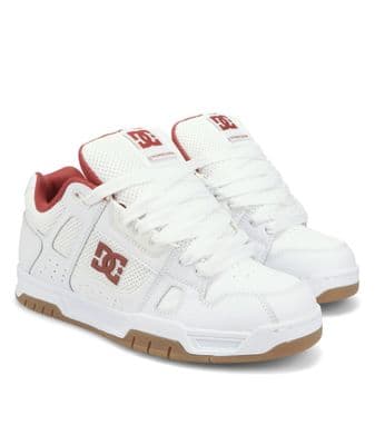 DC SHOES MENS STAG TRAINERS.NEW BOXED LEATHER WHITE RED SKATE LACE UP SHOES S26