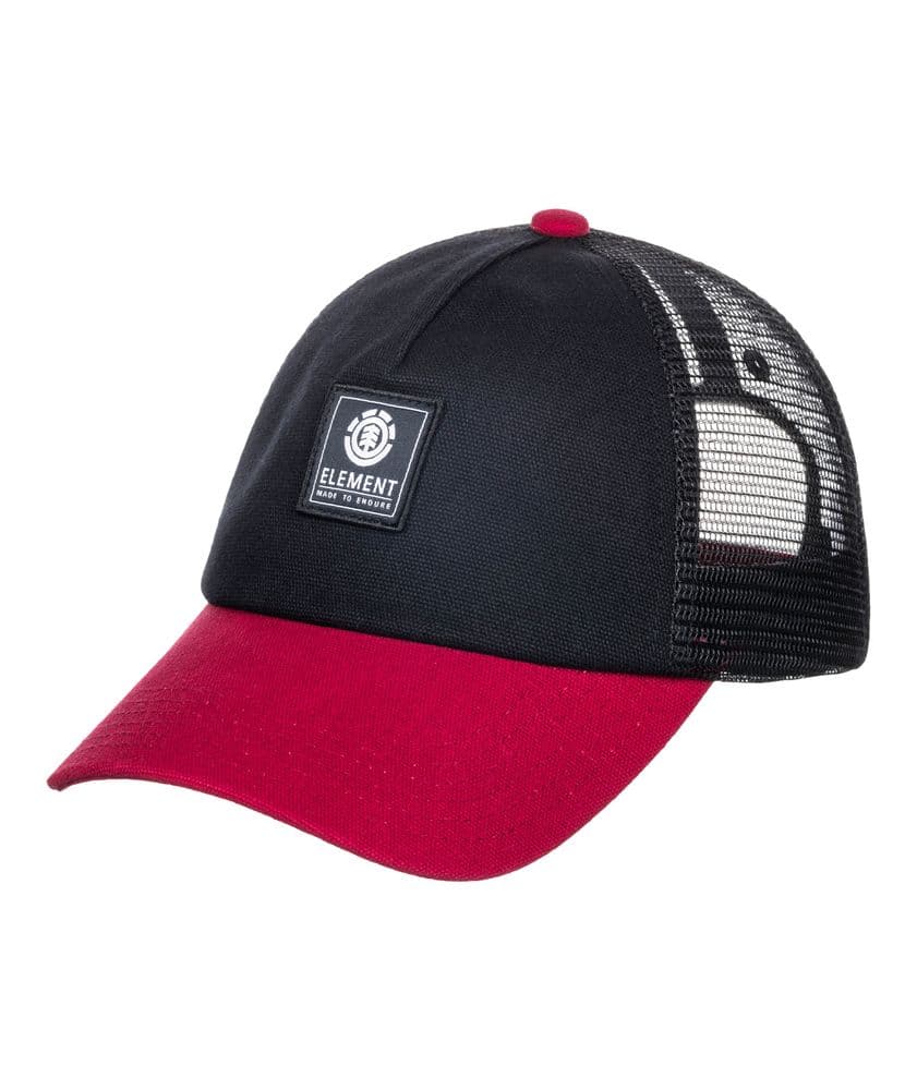 ELEMENT MENS TRUCKER CAP ICON MESH BLACK RED CURVED ADJUSTABLE