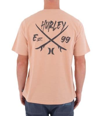 HURLEY MENS T SHIRT.NEW EVY BACK PRINT BEACH CLAY COTTON SHORT SLEEVED TEE S26