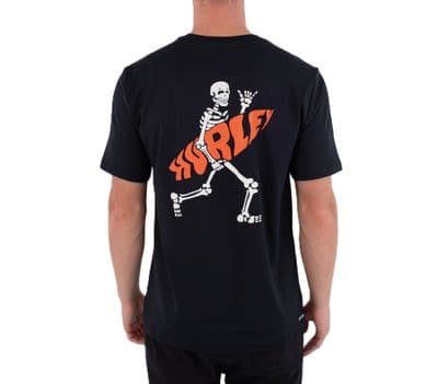 HURLEY MENS T SHIRT.NEW FLAMINGUE SURF BACK PRINT BLACK SHORT SLEEVED TEE S26