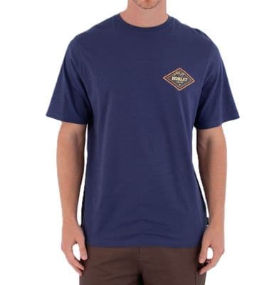 HURLEY MENS T SHIRT.NEW SAMP BACK PRINT NAVY BCI COTTON SHORT SLEEVED TEE S26