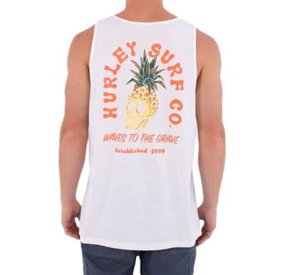 HURLEY MENS TANK TOP .NEW BERJIM BACK PRINT WHITE GRAPHIC BCI COTTON VEST S26