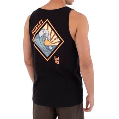 HURLEY MENS TANK TOP .NEW DISQUES BACK PRINT BLACK GRAPHIC BCI COTTON VEST S26