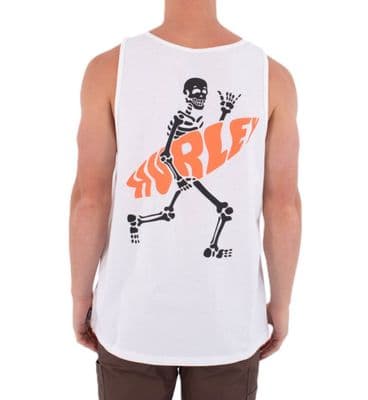 HURLEY MENS TANK TOP .NEW FLAMENGUE BACK PRINT WHITE GRAPHIC BCI COTTON VEST S26