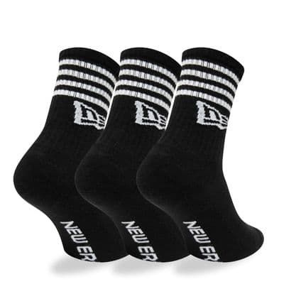 NEW ERA 3 PACK STRIPED CREW SOCKS.NEW MULTIPACK BLACK POLY COTTON SIZE UK 6-11