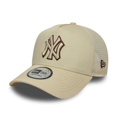 NEW ERA NEW YORK YANKEES TRUCKER CAP.9FORTY E FRAME OUTLINE CREAM SNAP HAT S26