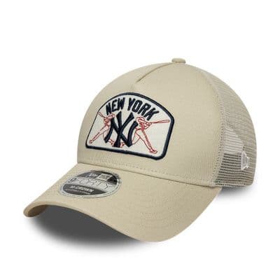 NEW ERA NEW YORK YANKEES TRUCKER CAP.9FORTY M CROWN PATCH CREAM BASEBALL HAT W26