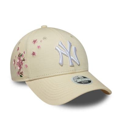 NEW ERA NEW YORK YANKEES WOMENS FLORAL BASEBALL CAP.9FORTY IVORY STONE HAT W26