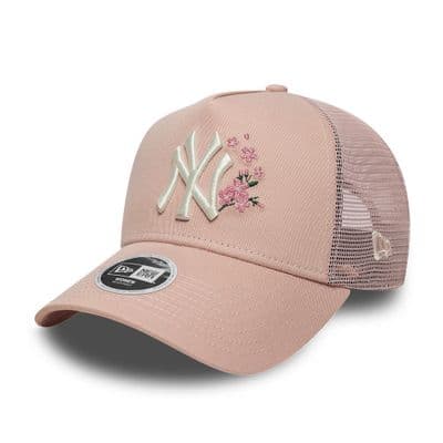 NEW ERA WOMENS NEW YORK YANKEES TRUCKER CAP.PINK FLORAL BASEBALL MESH HAT W26