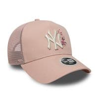 NEW ERA WOMENS NEW YORK YANKEES TRUCKER CAP.PINK FLORAL BASEBALL MESH HAT W26