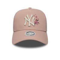 NEW ERA WOMENS NEW YORK YANKEES TRUCKER CAP.PINK FLORAL BASEBALL MESH HAT W26