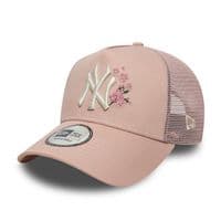 NEW ERA WOMENS NEW YORK YANKEES TRUCKER CAP.PINK FLORAL BASEBALL MESH HAT W26