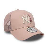 NEW ERA WOMENS NEW YORK YANKEES TRUCKER CAP.PINK FLORAL BASEBALL MESH HAT W26