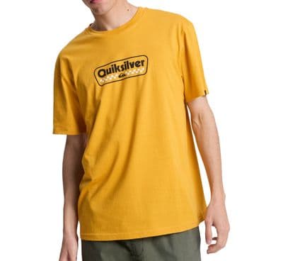 QUIKSILVER MEN T SHIRT.NEW STARTING GRID YELLOW COTTON SHORT SLEEVED TOP TEE S26