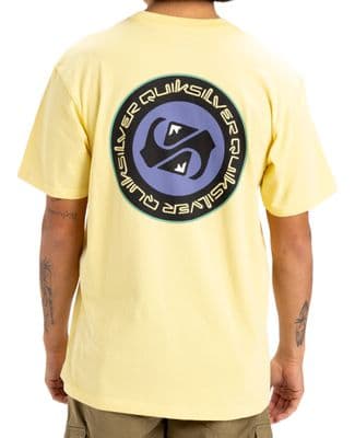 QUIKSILVER MENS T SHIRT.NEW CIRCLE BACK PRINT YELLOW COTTON SHORT SLEEVE TOP S25