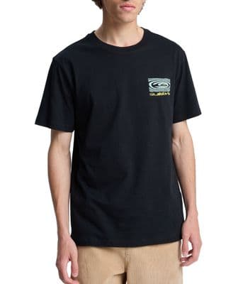QUIKSILVER MENS T SHIRT.NEW RIPPLES BACKPRINT BLACK COTTON SHORT SLEEVED TOP S26