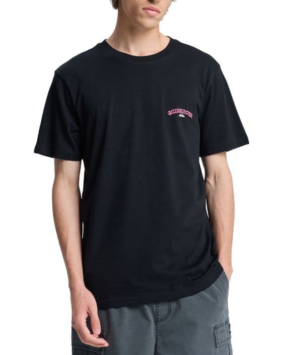 QUIKSILVER MENS T SHIRT.NEW TAP IN BACKPRINT BLACK COTTON SHORT SLEEVED TOP S26
