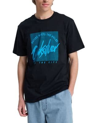 QUIKSILVER MENS T SHIRT.RETRO MOOD BLACK COTTON SHORT SLEEVED CREW TOP TEE S26
