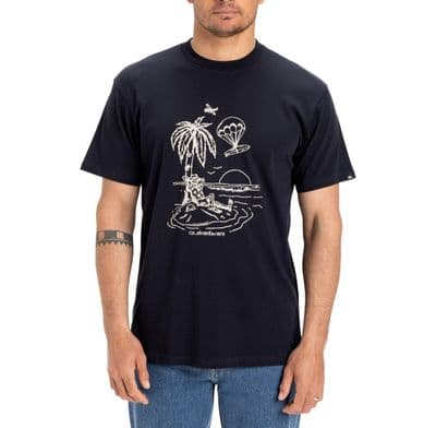 QUIKSILVER MENS T SHIRT.TUNED OUT SKULL NAVY CREW COTTON SHORT SLEEVED TOP S25
