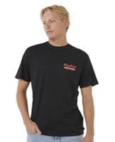 RIP CURL MENS T SHIRT.BOARD BAKERY BLACK BACKPRINT COTTON SHORT SLEEVED TOP W25
