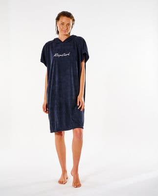 RIP CURL WOMENS PONCHO TOWEL.SCRIPT HOODED BLACK BEACH SURFER CHANGING ROBE W22