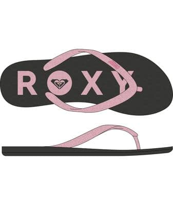 ROXY WOMENS FLIP FLOPS.NEW  VIVA SPARKLE BLACK PINK BEACH THONGS SANDALS S26