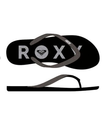 ROXY WOMENS FLIP FLOPS.NEW  VIVA SPARKLE BLACK SILVER BEACH THONGS SANDALS S26