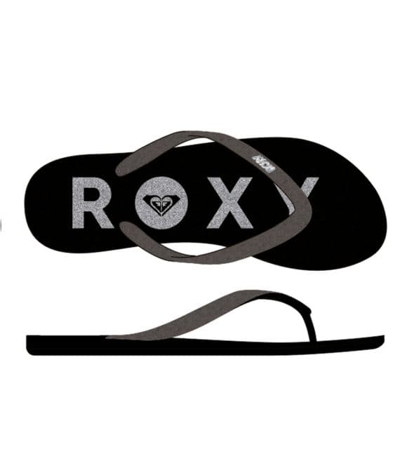ROXY WOMENS FLIP FLOPS.NEW  VIVA SPARKLE BLACK SILVER BEACH THONGS SANDALS S26