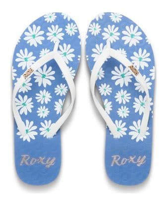 ROXY WOMENS FLIP FLOPS.VIVA PRINTED DAISY DUTCH BLUE BEACH THONGS SANDALS S26