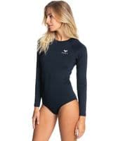 ROXY WOMENS RASH BODY SUIT SURF SWIMSUIT.LONG SLEEVED BLACK BACK ZIP UPF50 S25
