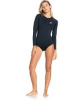 ROXY WOMENS RASH BODY SUIT SURF SWIMSUIT.LONG SLEEVED BLACK BACK ZIP UPF50 S25