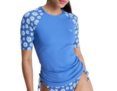 ROXY WOMENS RASH VEST.NEW CLASSIC LYCRA UPF50+ BLUE FLORAL SUN T SHIRT TOP S26
