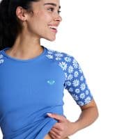 ROXY WOMENS RASH VEST.NEW CLASSIC LYCRA UPF50+ BLUE FLORAL SUN T SHIRT TOP S26
