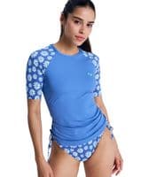ROXY WOMENS RASH VEST.NEW CLASSIC LYCRA UPF50+ BLUE FLORAL SUN T SHIRT TOP S26