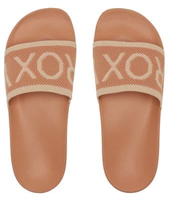 ROXY WOMENS SLIDERS FLIP FLOPS.NEW SLIPPY KNIT BEIGE SLIP ONS SANDALS SHOES S25