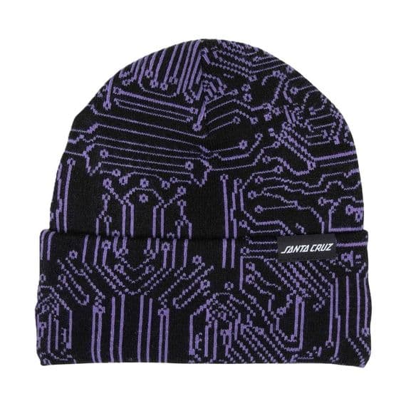 SANTA CRUZ CIRCUIT BEANIE HAT.BLACK PURPLE TURN UP CUFF KNIT MENS WOMENS CAP S26