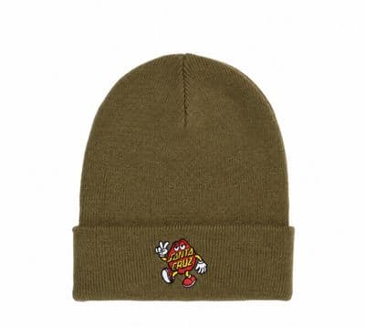 SANTA CRUZ DOT GUY BEANIE HAT.OLIVE GREEN LOGO TURN UP CUFF KNIT SKATE CAP W26