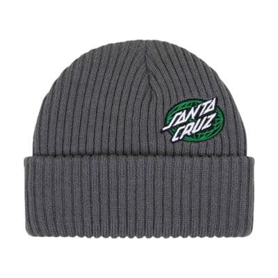 SANTA CRUZ GLOBAL OVAL DOT BEANIE HAT.NEW STORM GREY TURN UP CUFF KNIT CAP S26