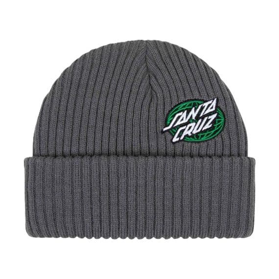 SANTA CRUZ GLOBAL OVAL DOT BEANIE HAT.NEW STORM GREY TURN UP CUFF KNIT CAP S26