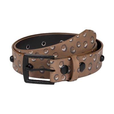 SANTA CRUZ MENS DOME BELT.NEW JAGUAR BROWN TAN EMBOSSED METAL BUCKLE STRAP S26